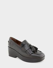 Women's Flatform Loafer in Dark Tan Faux Leather