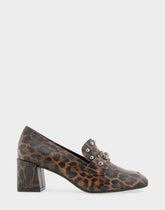 Women's Heeled Loafer in Leopard Print Faux Leather