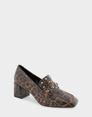 Women's Heeled Loafer in Leopard Print Faux Leather