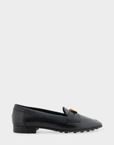 Women's Tailored Loafer in Black Embossed Croco