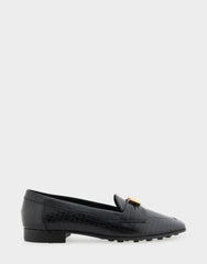 Women's Tailored Loafer in Black Embossed Croco