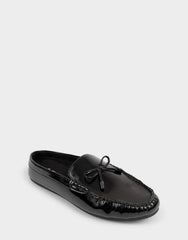 Women's Loafer Mule in Black Crinkle Patent