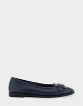 Bia Navy Genuine Leather Ornamented Flat