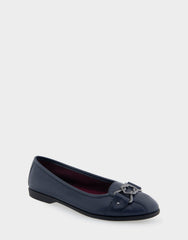 Bia Navy Genuine Leather Ornamented Flat