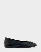 Bia Black Genuine Leather Ornamented Flat