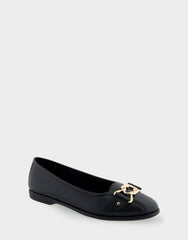 Bia Black Genuine Leather Ornamented Flat