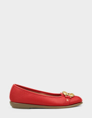 Big Bet Red Faux Leather Ballet Flat with Gold Hardware