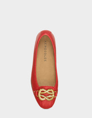 Big Bet Red Faux Leather Ballet Flat with Gold Hardware