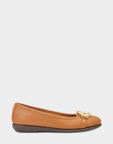 Big Bet Tan Brown Faux Leather Ballet Flat with Gold Hardware