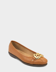 Big Bet Tan Brown Faux Leather Ballet Flat with Gold Hardware