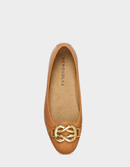 Big Bet Tan Brown Faux Leather Ballet Flat with Gold Hardware