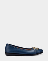 Big Bet Navy Blue Faux Leather Ballet Flat with Gold Hardware