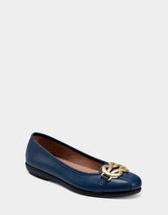 Big Bet Navy Blue Faux Leather Ballet Flat with Gold Hardware