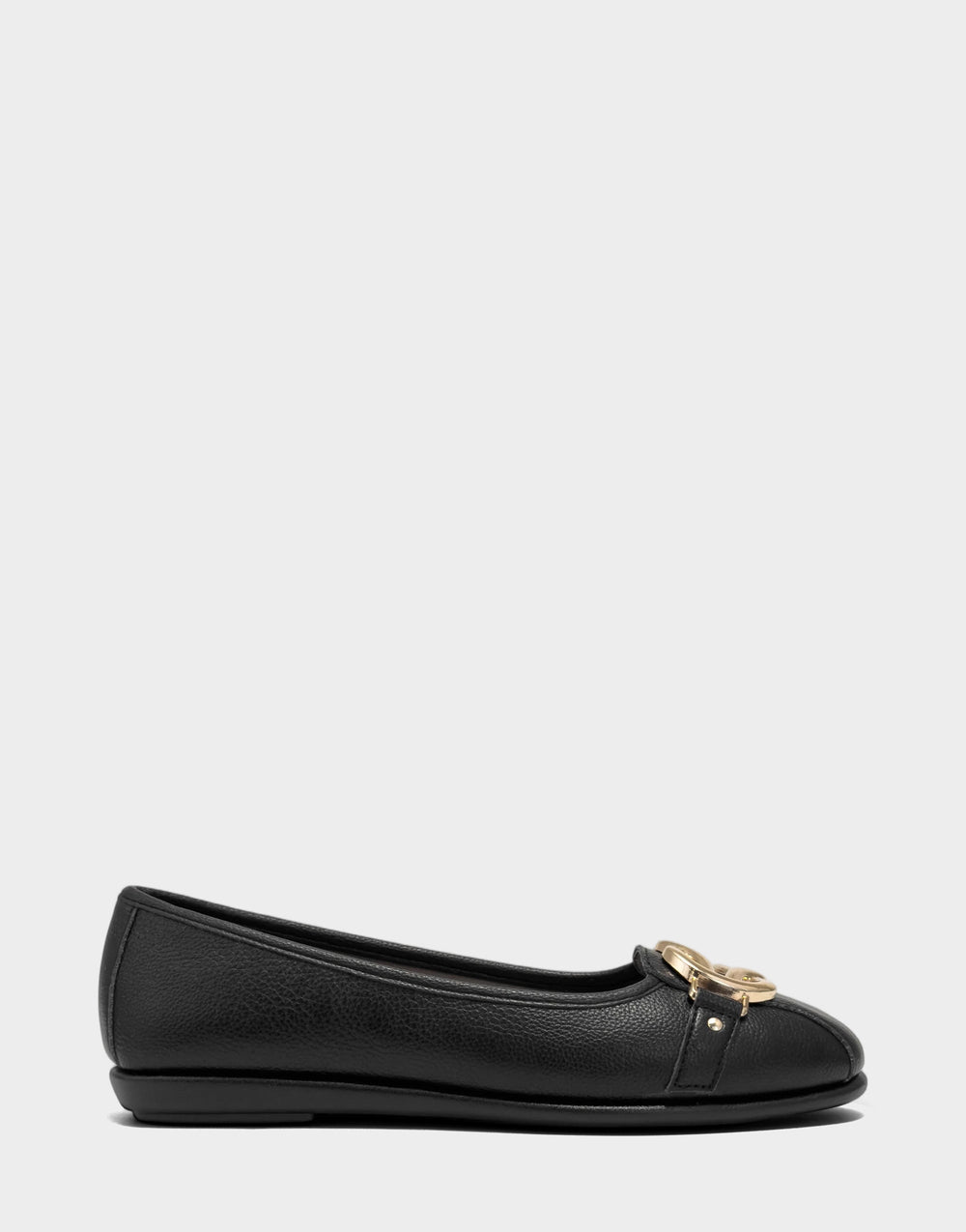 Big Bet Black Faux Leather Ballet Flat with Gold Hardware