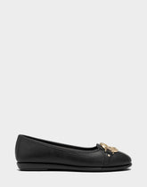 Big Bet Black Faux Leather Ballet Flat with Gold Hardware