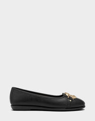 Big Bet Black Faux Leather Ballet Flat with Gold Hardware