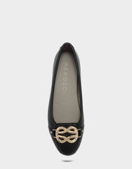 Big Bet Black Faux Leather Ballet Flat with Gold Hardware