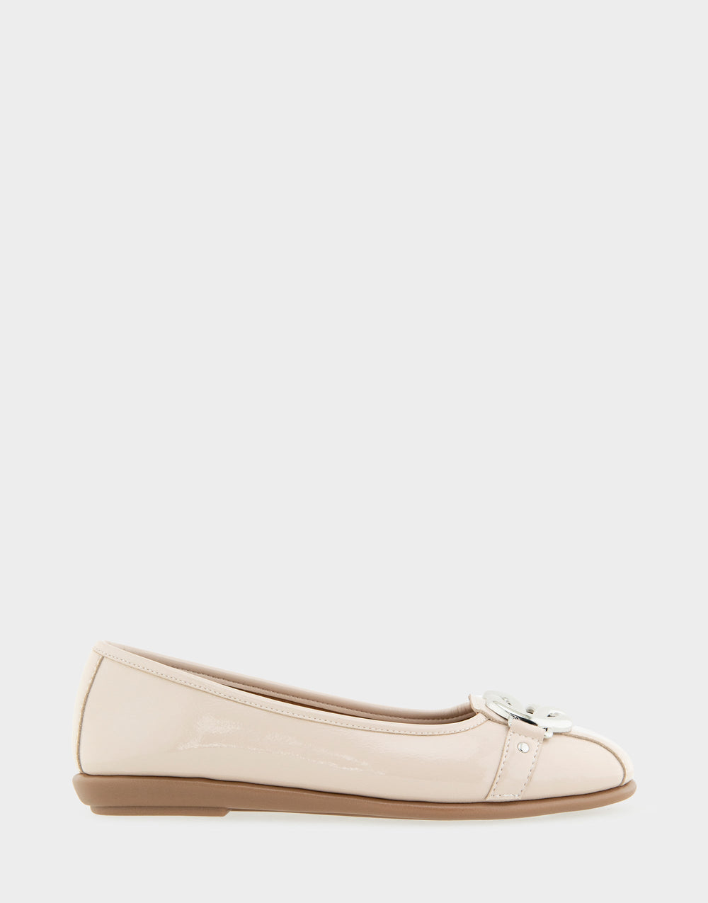 Big Bet Stone Patent Faux Leather Ballet Flat with Gold Hardware