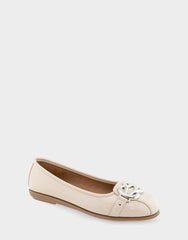 Big Bet Stone Patent Faux Leather Ballet Flat with Gold Hardware