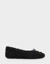 Women's Ballet Flat in Black Faux Shearling