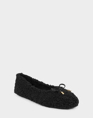 Women's Ballet Flat in Black Faux Shearling