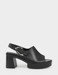 Women's Platform Sandal in Black Stretch Faux Leather