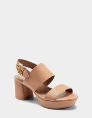 Comfortable Women's Platform Sandal in Nude Leather