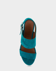 Comfortable Women's Platform Sandals in Teal Suede