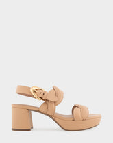 Comfortable Women's Platform Sandals in Beige Bisque Leather
