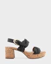 Comfortable Women's Platform Sandals in Black Leather/raffia