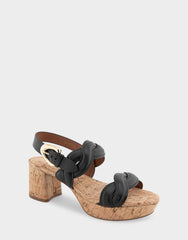 Comfortable Women's Platform Sandals in Black Leather/raffia