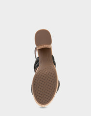 Comfortable Women's Platform Sandals in Black Leather/raffia