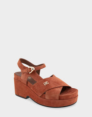 Comfortable Women's Platform Sandals in Rust Suede