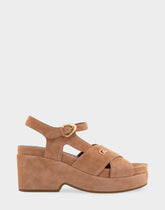 Comfortable Women's Platform Sandals in Tan Suede