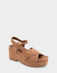 Comfortable Women's Platform Sandals in Tan Suede