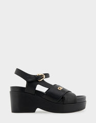 Comfortable Women's Platform Sandals in Black Leather