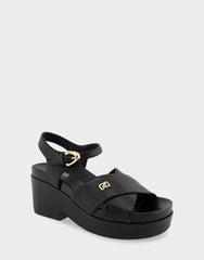 Comfortable Women's Platform Sandals in Black Leather