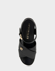 Comfortable Women's Platform Sandals in Black Leather