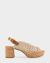 Comfortable Women's Platform Sandals in Natural/tan Embroidered Raffia Raffia Fabric