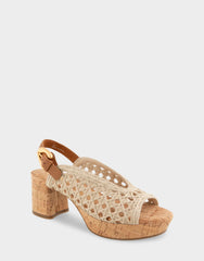 Comfortable Women's Platform Sandals in Natural/tan Embroidered Raffia Raffia Fabric