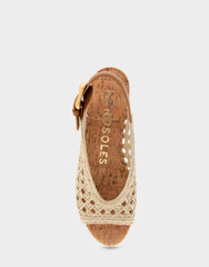 Comfortable Women's Platform Sandals in Natural/tan Embroidered Raffia Raffia Fabric