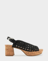 Comfortable Women's Platform Sandals in Black Embroidered Raffia Fabric