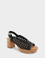 Comfortable Women's Platform Sandals in Black Embroidered Raffia Fabric