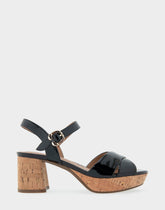 Comfortable Women's Crisscross Platform Sandal in Black Patent Faux Leather