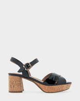 Comfortable Women's Crisscross Platform Sandal in Black Patent Faux Leather