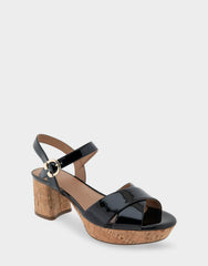 Comfortable Women's Crisscross Platform Sandal in Black Patent Faux Leather