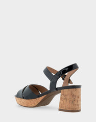 Comfortable Women's Crisscross Platform Sandal in Black Patent Faux Leather