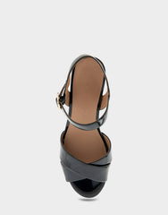 Comfortable Women's Crisscross Platform Sandal in Black Patent Faux Leather