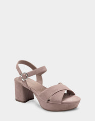 Comfortable Women's Crisscross Platform Sandal in Blush Suede