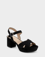 Comfortable Women's Crisscross Platform Sandal in Black Suede